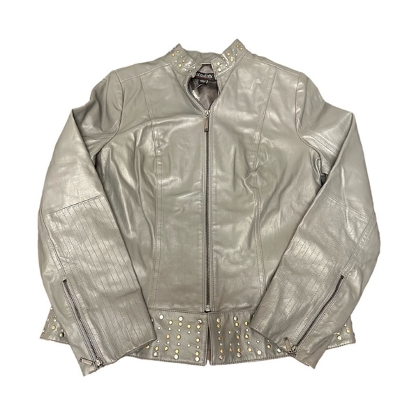 BRADLEY Bayou Gray Leather Jacket NWT XS - Picture 1 of 11